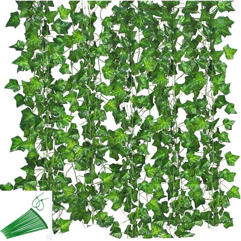KUPOO 12 Strands 84 Feet Artificial Ivy Leaf Plants Vine Hanging Garland Fake Foliage Flowers for Wedding Party Garden Wall Decoration (Style A) - Image 1